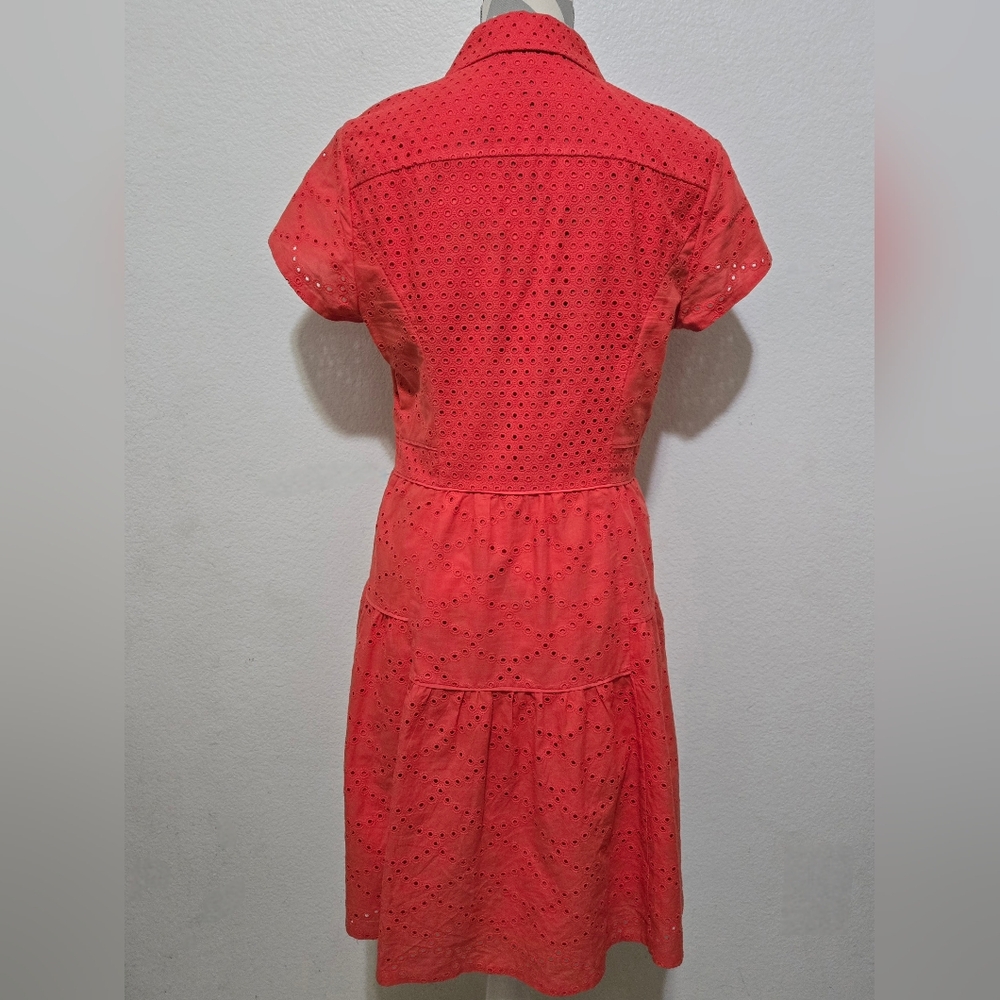 ​DVF Diane von Furstenberg Skylar Eyelet Tiered Mini Dress Ocean Coral Size 10 - Picture 8 of 16